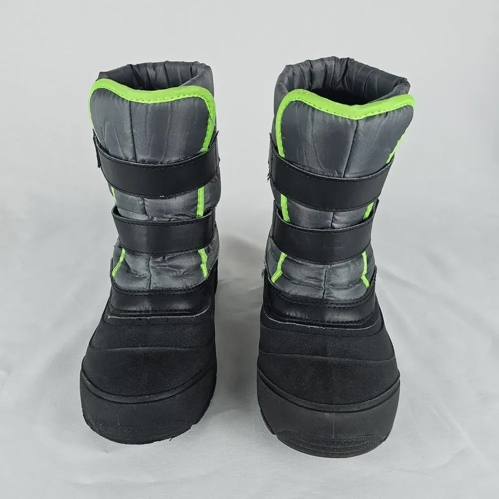 Wonder Nation Boys Winter Snow Boots Gray Neon Green Youth Size 2 Waterproof
